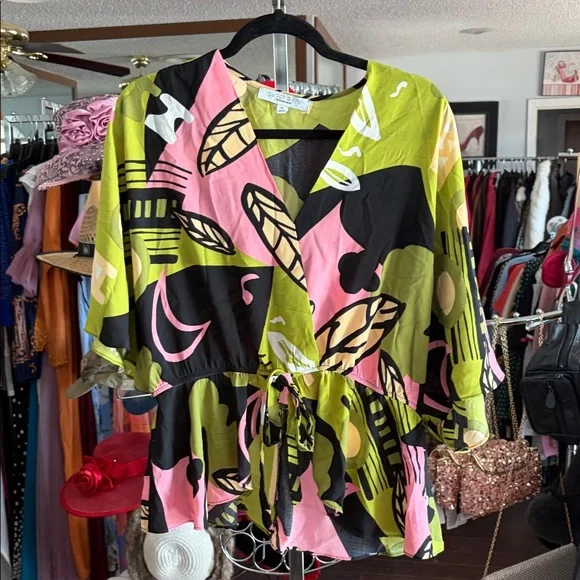 Sweet Rain Multicolor Abstract Kimono Top - Picture 1 of 5